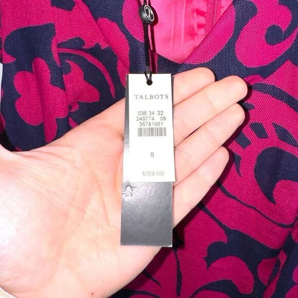NWT Talbots 100% Linen Pink & Navy Cap Sleeve Dress Sz 8 - Picture 4 of 10